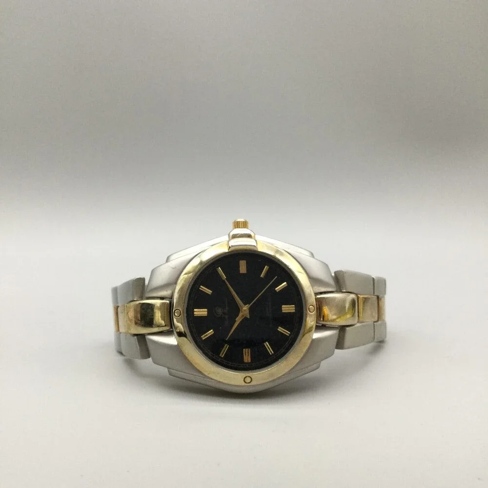 Charles Raymond Classic Mens Watch 38mm Black Dial Two Tone New Battery 8.5